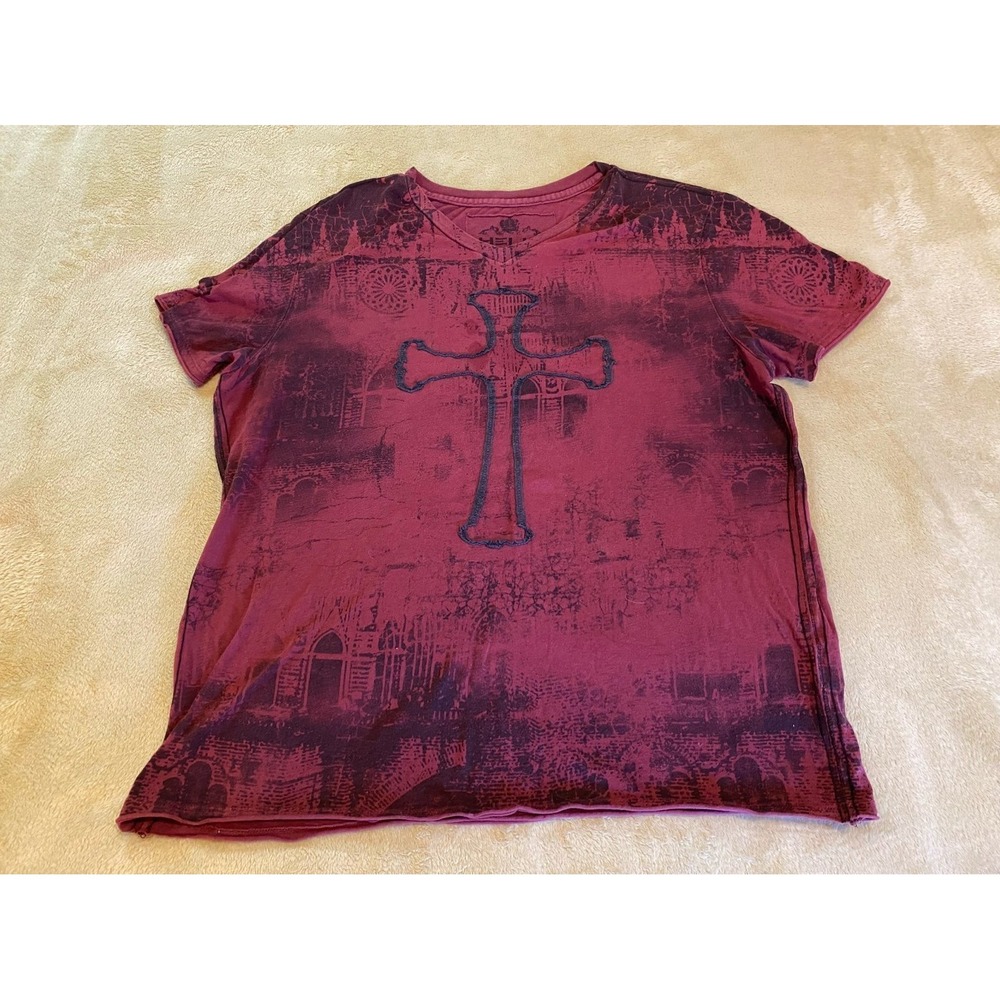 Helix T Shirt Men XL Burgundy Red Distressed Gotic Cross Core s39